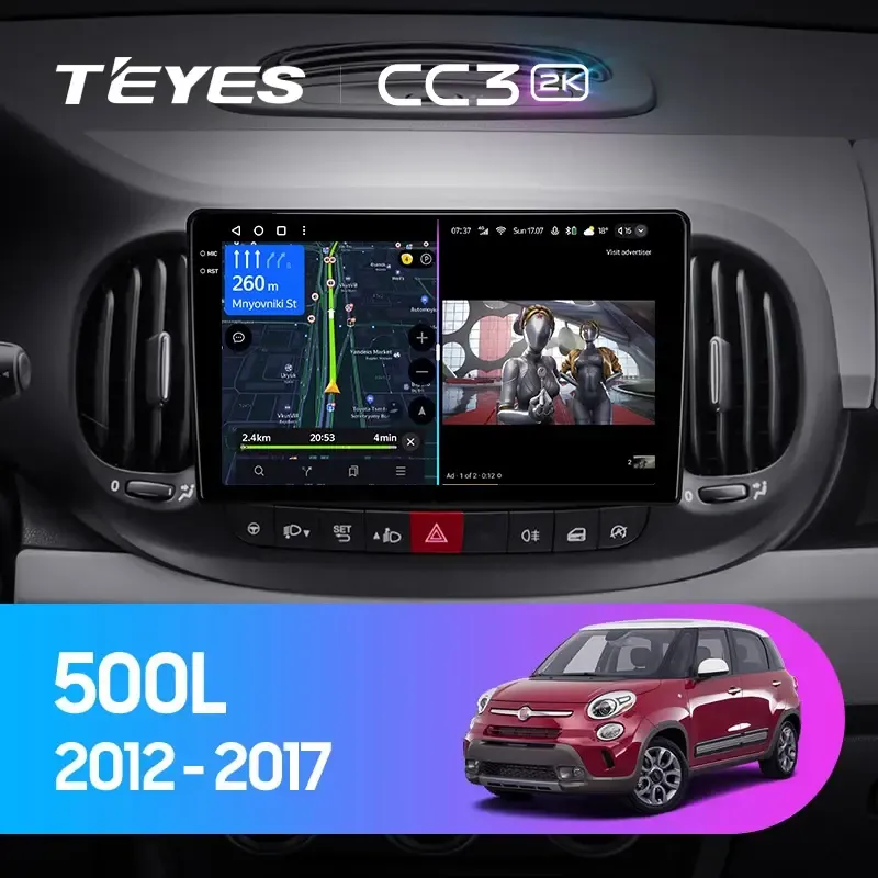 Комплект магнитолы TEYES CC3 2K 10.36" для FIAT 500L I 2012-2017
