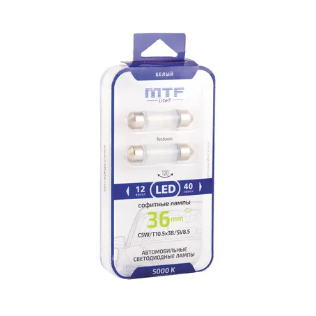 Лампа светодиодная MTF C5W T10.5x38/38мм 12V 5000K cофитная - фото