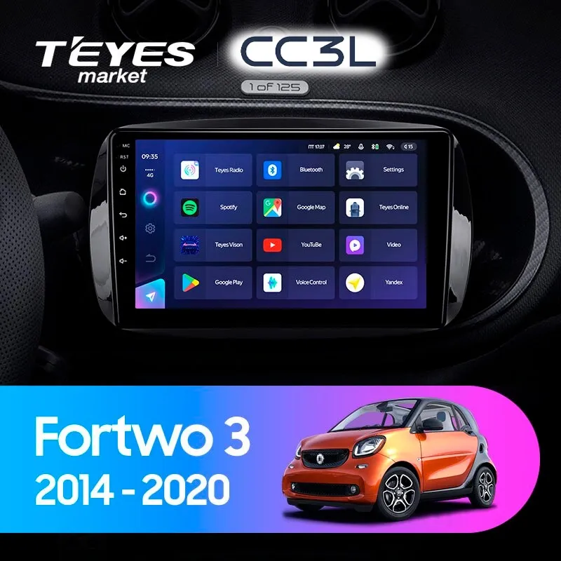 Комплект магнитолы TEYES CC3L 9.0" для Smart Fortwo