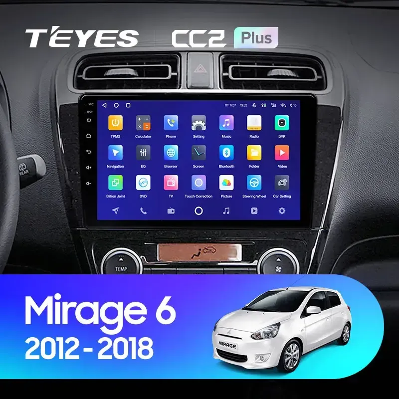 Комплект магнитолы TEYES CC2 Plus 9.0" для Mitsubishi Mirage VI 2012-2015