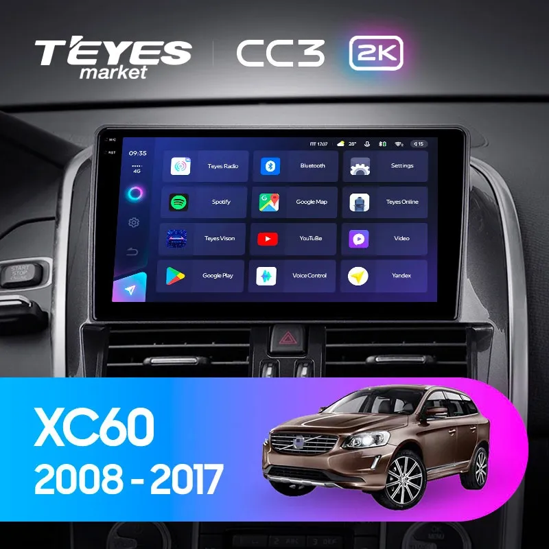 Комплект магнитолы TEYES CC3 2K 9.5" для Volvo XC60 I рестайлинг 2013-2017